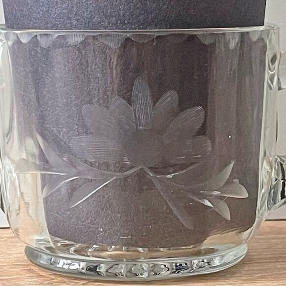 Vintage Antique Etched Flower Clear Paneled Pressed Glass Open Sugar Creamer Set - Picture 12 of 15